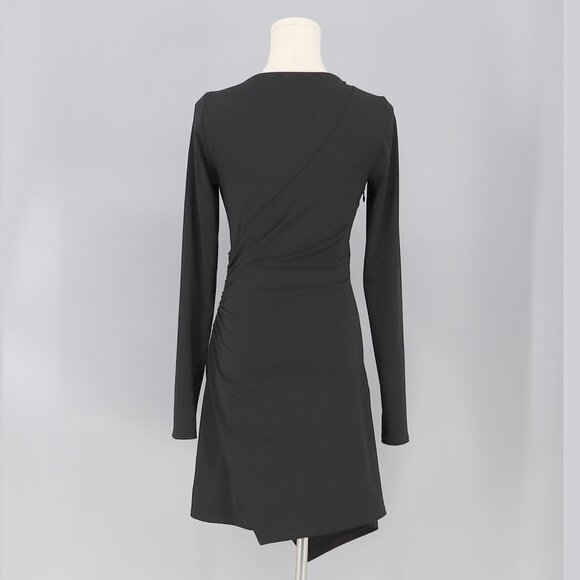 Cinq à Sept Coralie Mini Dress in Black Fitted Wrap Cinched Asymmetric V-neck Si - Picture 7 of 9